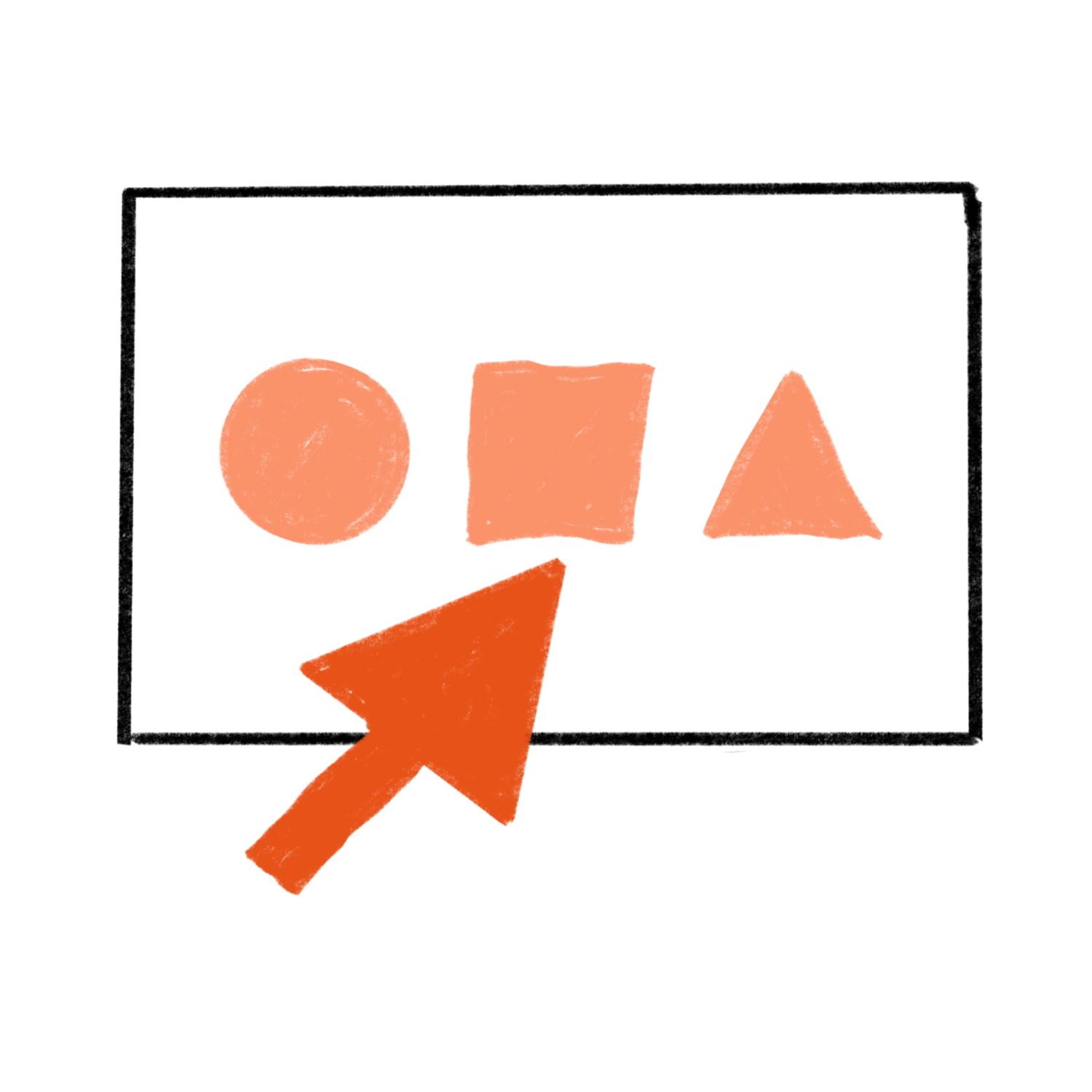 An illustration of an orange arrow pointing to a board with 3 orange shapes on