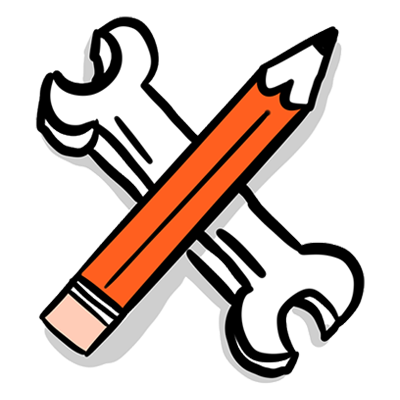 An illustration of a pencil on top of a wrench