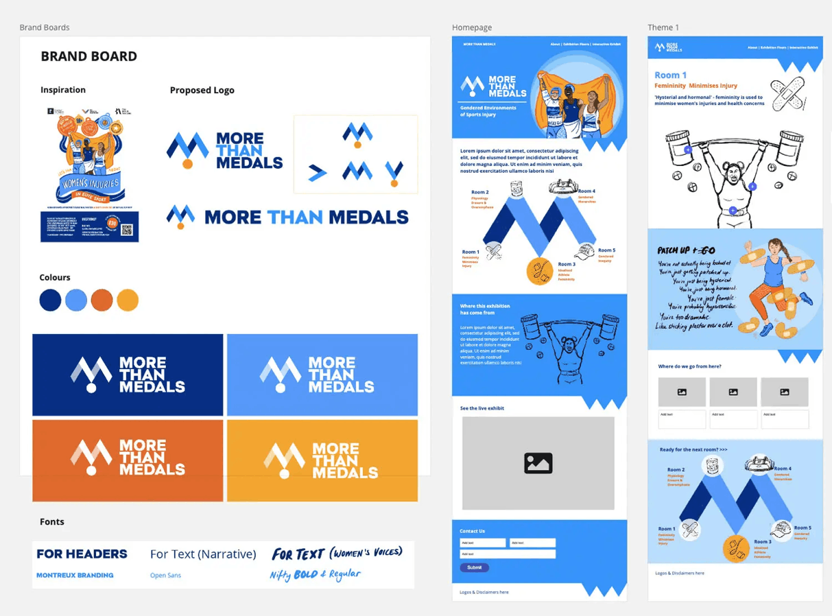 An image of a brand board and website concepts for More Than Medals.