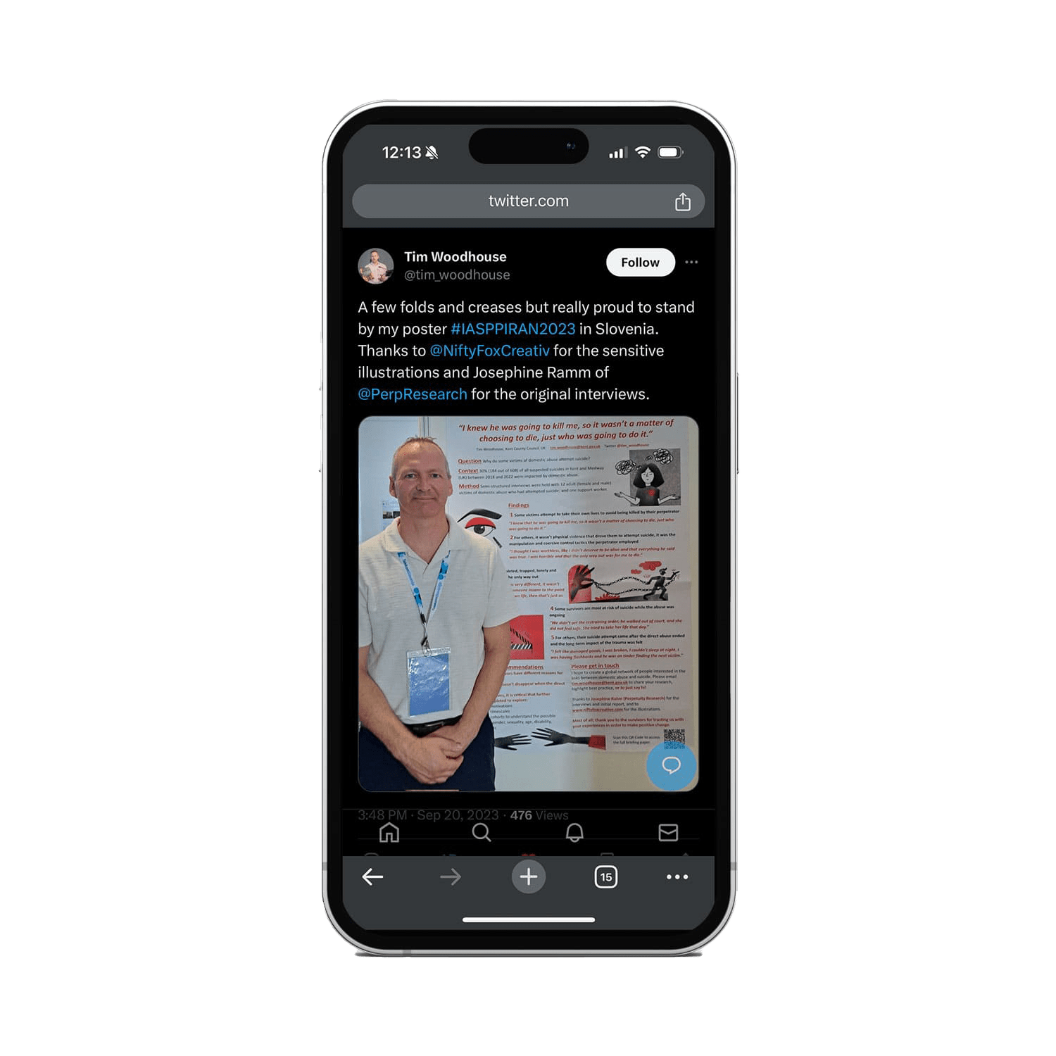An Image of a phone showing a tweet from Tim Woodhouse thanking Nifty Fox