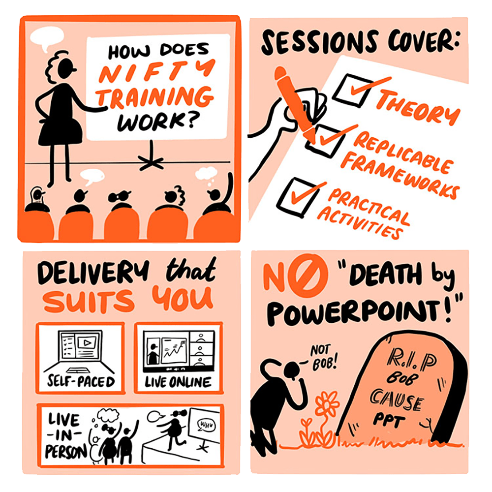 An illustration in quarters giving a brief overview of the training